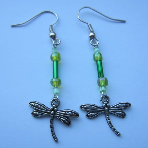 Dragonfly and Bead Earrings - Folksy