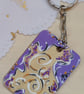 Wooden rectangular purple and white spiral keyring  - Image 2