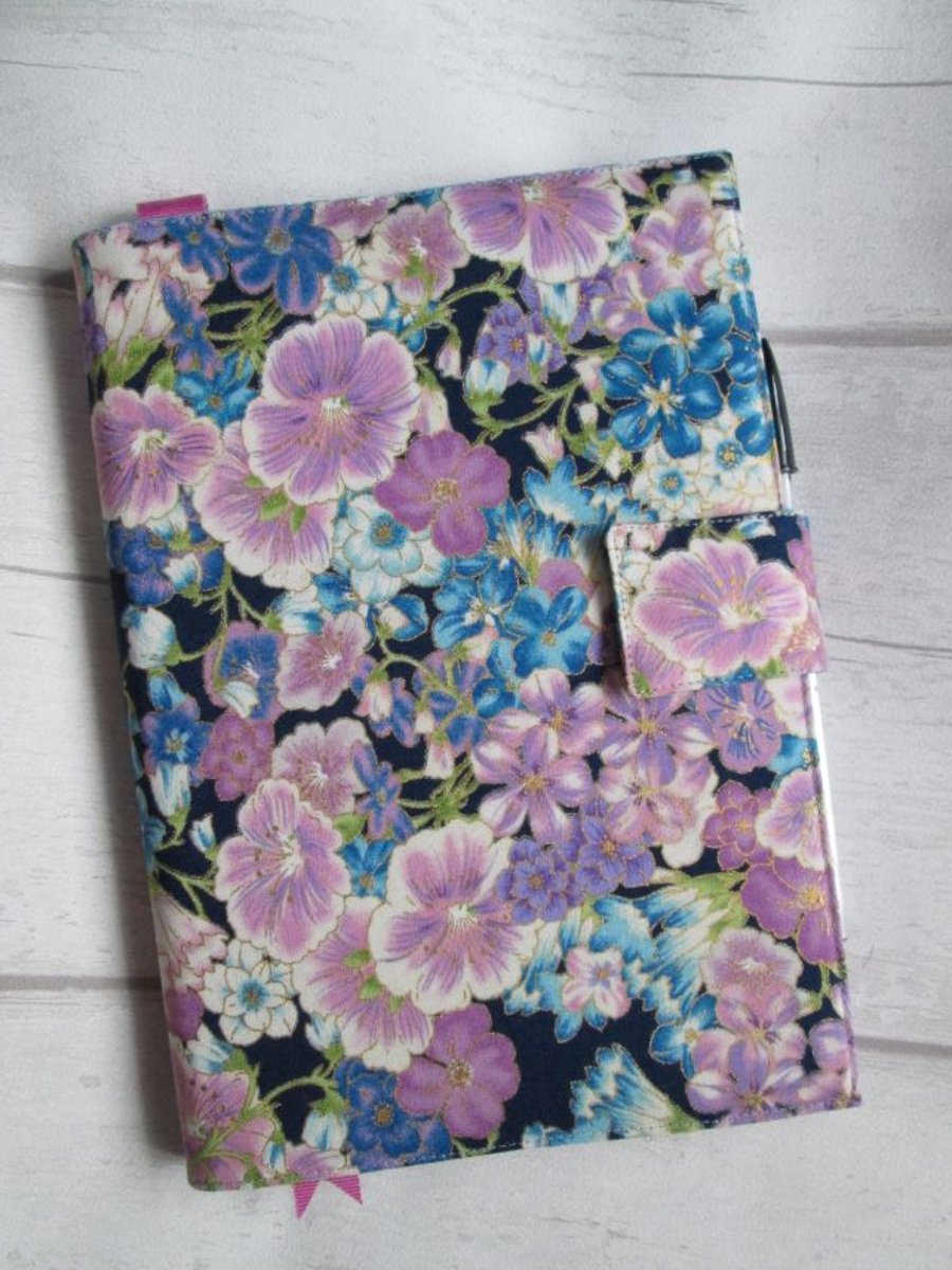 A5 Blue & Lilac Floral Reusable Notebook Cover