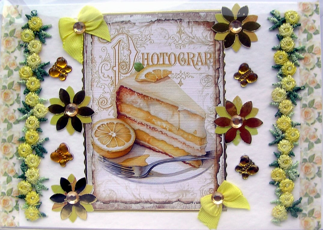 Lemon Drizzle Cake - Hand Crafted Decoupage Greeting Card - Blank 2811
