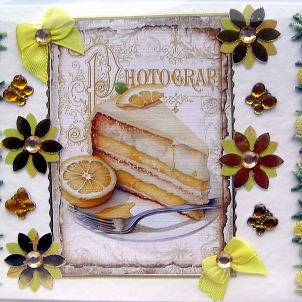 Lemon Drizzle Cake - Hand Crafted Decoupage Greeting Card - Blank 2811