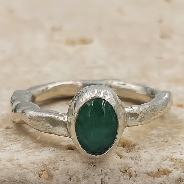 Hand Forged Sterling Silver Emerald Ring – Molten Texture