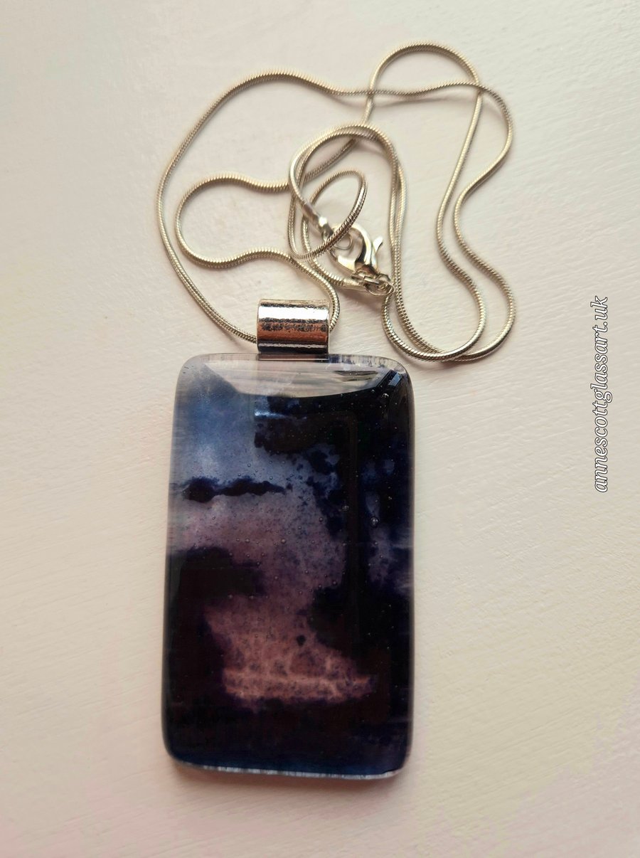 Handmade Night over the Water (a) Fused Glass Pendant lecklace