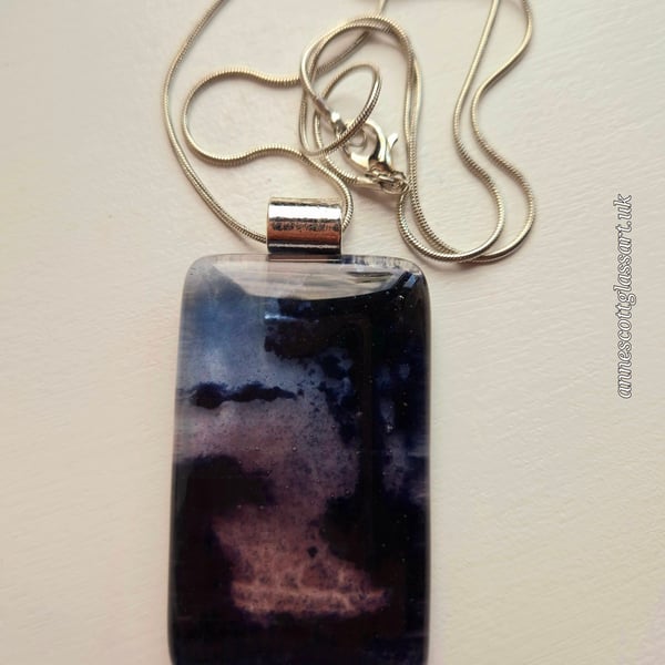 Handmade Night over the Water (a) Fused Glass Pendant lecklace