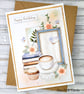Cosy Birthday Card - autumn flowers, coffee, cupcake, books, decoupage - Image 5