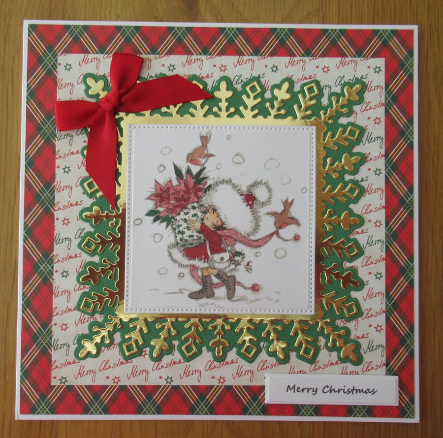 8x8" Girl With Poinsettia - Christmas Card