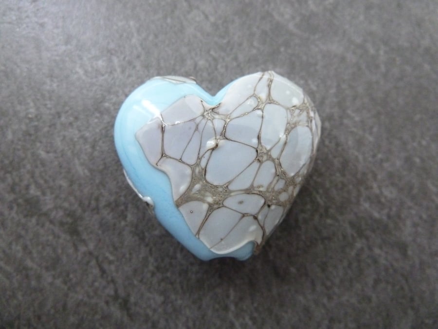 blue heart lampwork glass bead