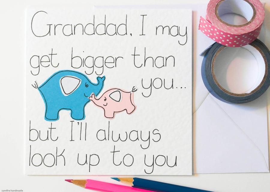 Two elephants Grandpa card,  Fathers day greeting card for Granddad