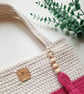 Cotton Crochet Shoulder Bag In Bold Pink & Natural Off White - Image 3