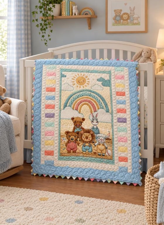 Hand Quilted RainbowFarm With Animals