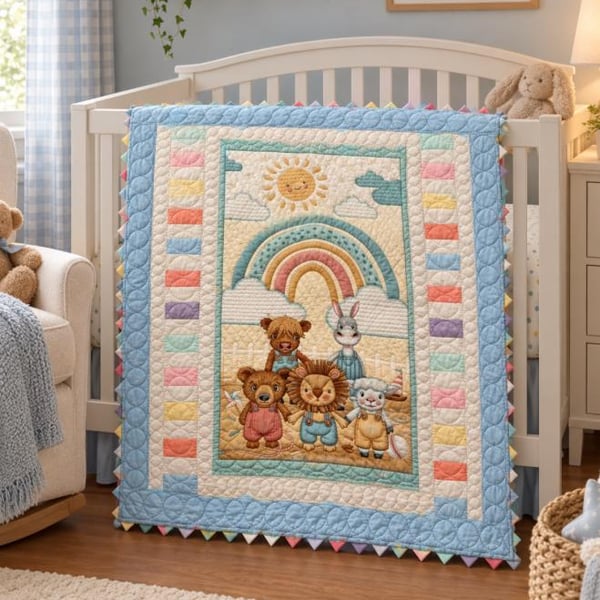 Hand Quilted RainbowFarm With Animals