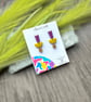 Geometric Polymer Clay Earrings - Purple Shimmer and Chartreuse Dangles - Image 9