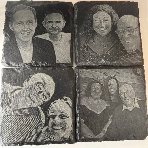 Set of 4 personalised photo slate coasters Christmas birthday Father's Day gift