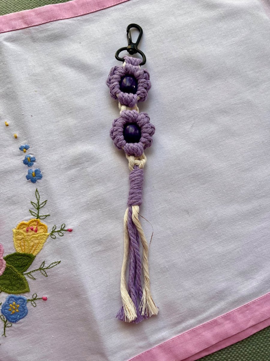 Handmade Macramé Fidget Flower Bag Charm Keyring
