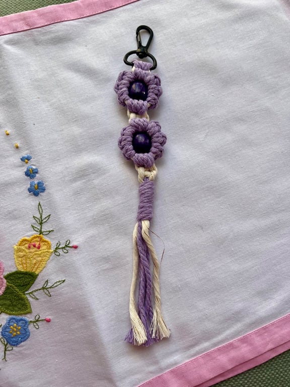 Handmade Macramé Fidget Flower Bag Charm Keyring