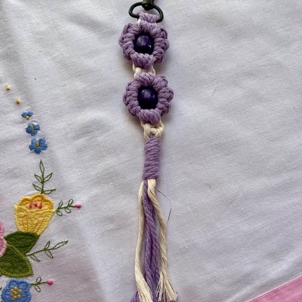 Handmade Macramé Fidget Flower Bag Charm Keyring