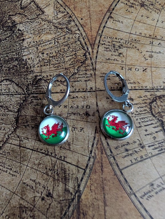 Wales Flag Earrings - Handmade Jewellery - Welsh - Cymru