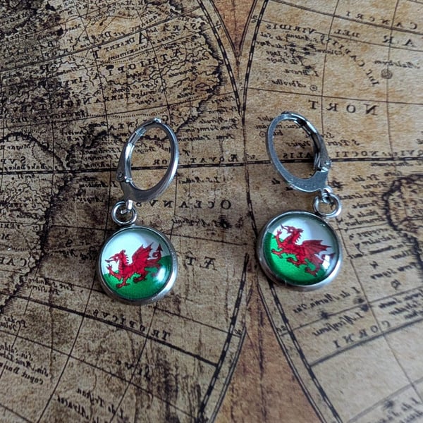 Wales Flag Earrings - Handmade Jewellery - Welsh - Cymru