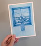 Blue Tulips Window View Hand Painted Ink Illustration  - Image 3