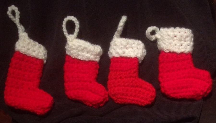 Set of 4 crocheted Christmas stockings