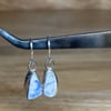 Handmade Welsh Blue & White Sea Pottery & Silver Dangle Earrings
