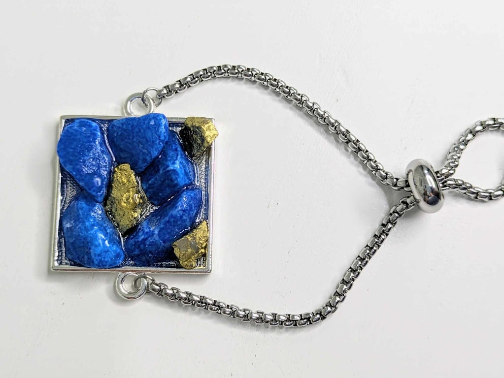 Square Adjustable Bracelet With Blue and Gold Rocks