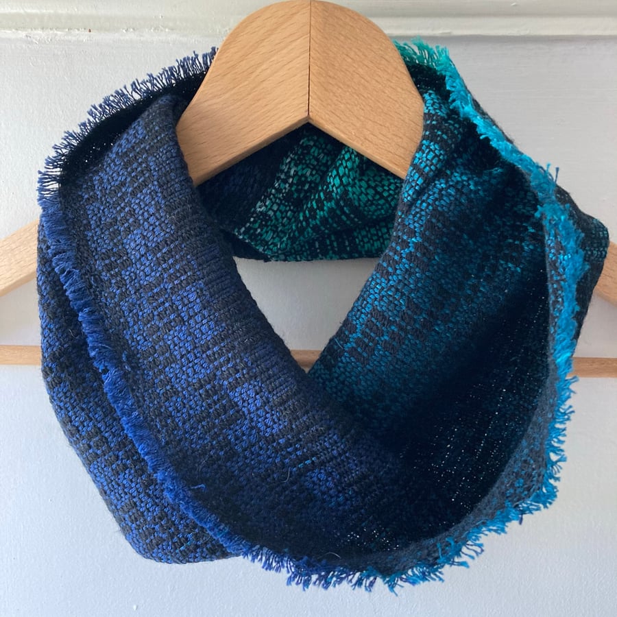 Midnight Seas Merino and Cotton Handwoven Cowl