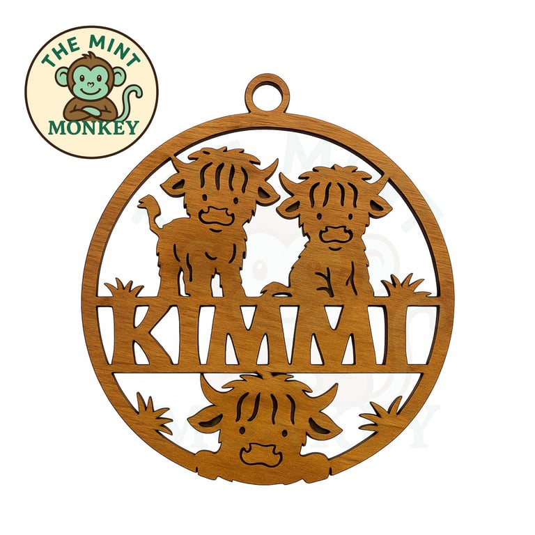 Highland Cow Personalised Sign Wall art Wooden Hanging door plaque pink