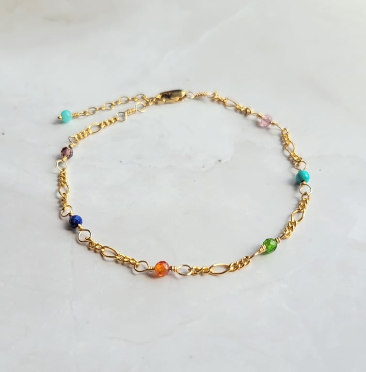 Mixed Gemstone Chain Bracelet - 14kt Gold Filled