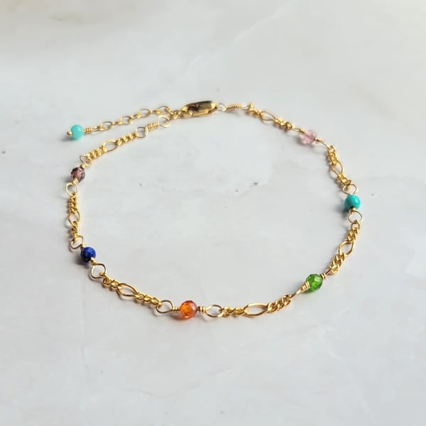 Mixed Gemstone Chain Bracelet - 14kt Gold Filled