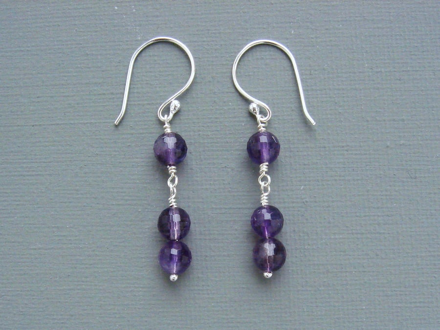 Two's Company Semi Precious Amethyst and Sterling Silver Drop Earrings