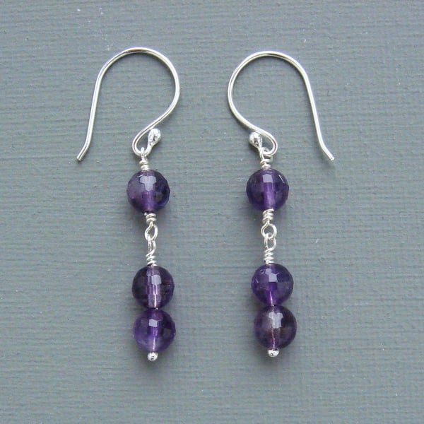 Two's Company Semi Precious Amethyst and Sterling Silver Drop Earrings