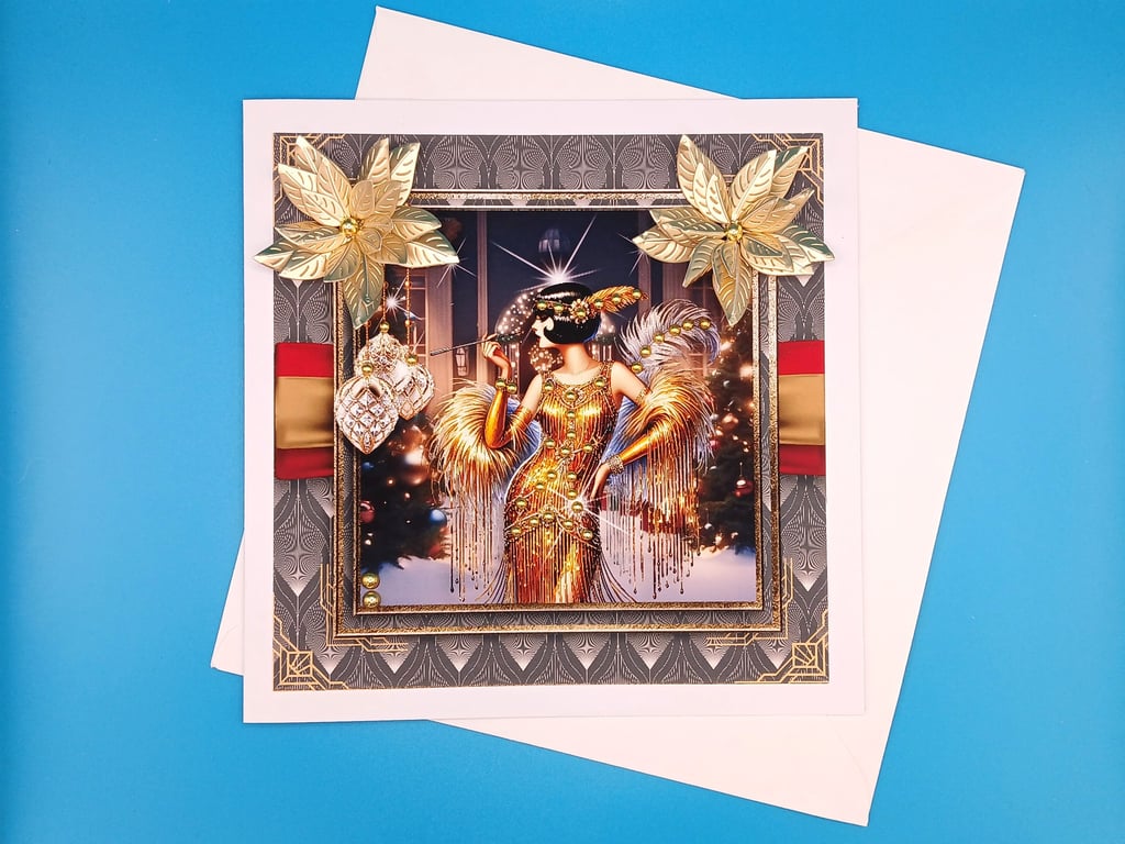 Art Deco Christmas Card, Wife, Mother, Sister, Daughter, Granddaughter 