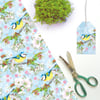 Bluetit & Cherry Blossom Gift Wrap - British Bird, Eco Friendly, Compostable