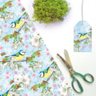 Bluetit & Cherry Blossom Gift Wrapping Paper - Eco, Pack of 2 Folded Sheets