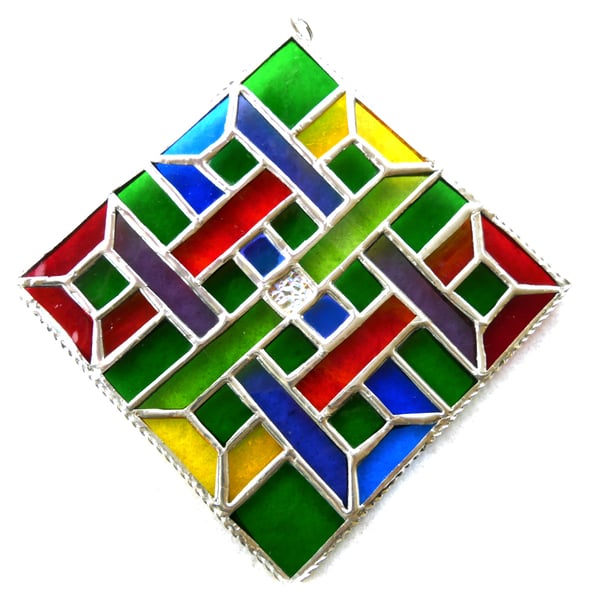 Stained Glass Suncatcher Celtic Maze Rainbow Handmade 002