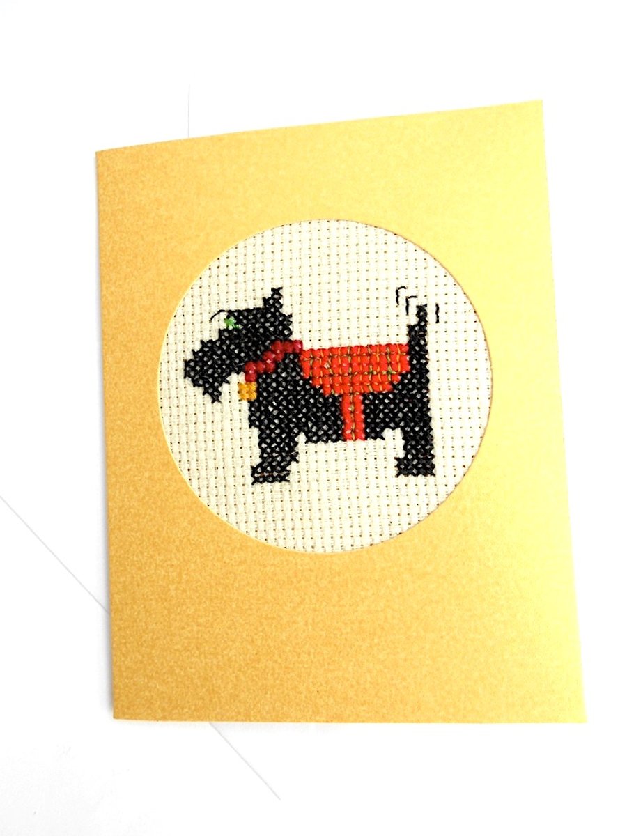 SALE...Scottie Dog Cross Stitch Card