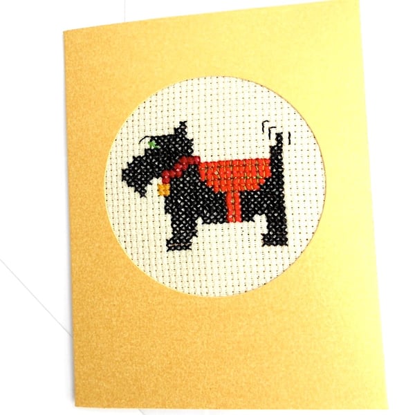 SALE...Scottie Dog Cross Stitch Card