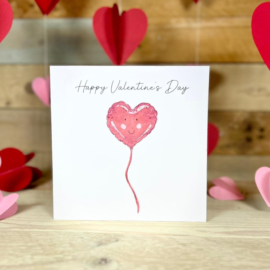 Heart Balloon Valentines Card, cute valentines day card, unique card 