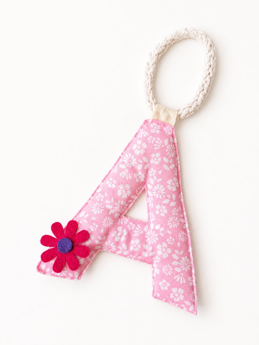 Personalised Floral Initial Door Sign - Padded Nursery Fabric Letter 