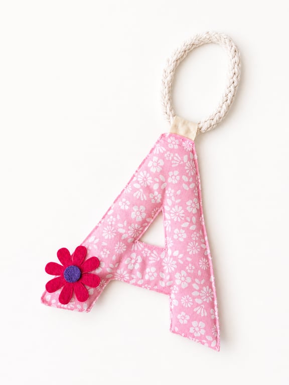 Personalised Floral Initial Door Sign - Padded Nursery Fabric Letter 