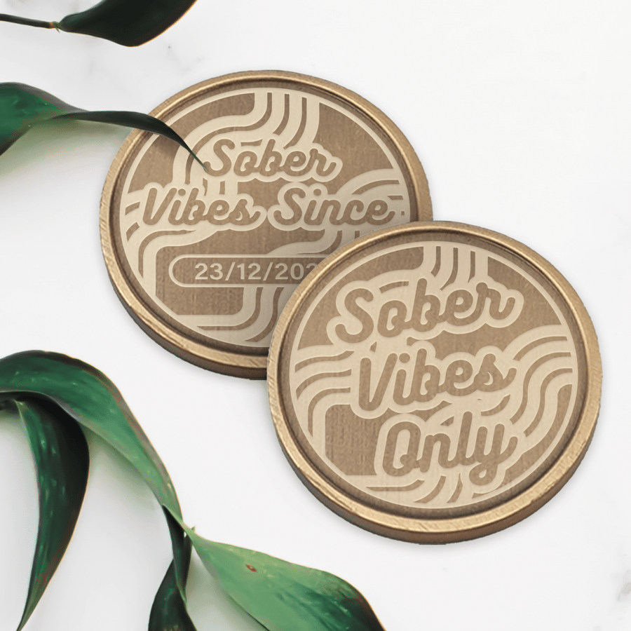Sober Vibes Only - Retro waves : AA Coin Chip Token For Recovering Alcoholic