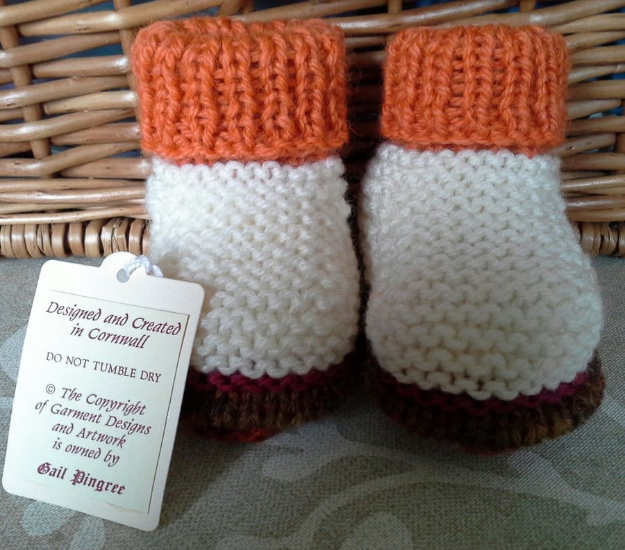 Baby Boys Aran Booties with Marino Wool  3-6 months size