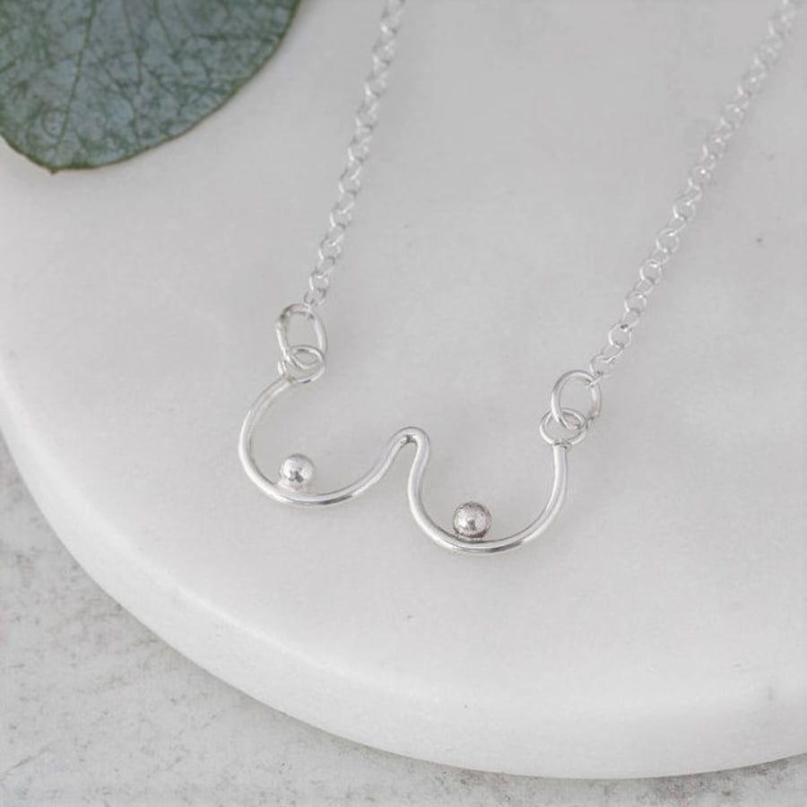 Sterling Silver Boobs Necklace, New Mum Jewellery, Body Positive Feminist Gift