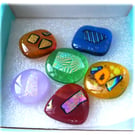 6 Rainbow fused glass Dichroic decorated cabochons flat back nuggets jewellery