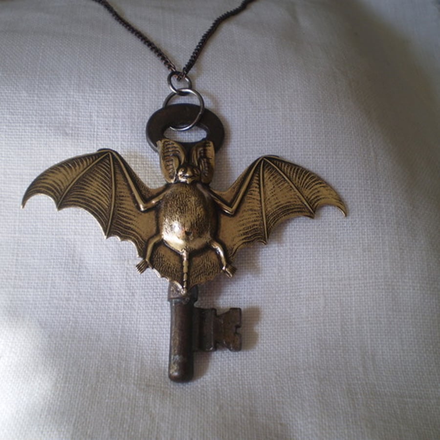 Steampunk Flying Bat Key Necklace