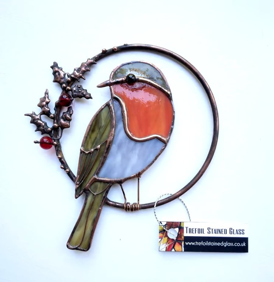 Stained Glass Robin Ring - handmade in Hampshire
