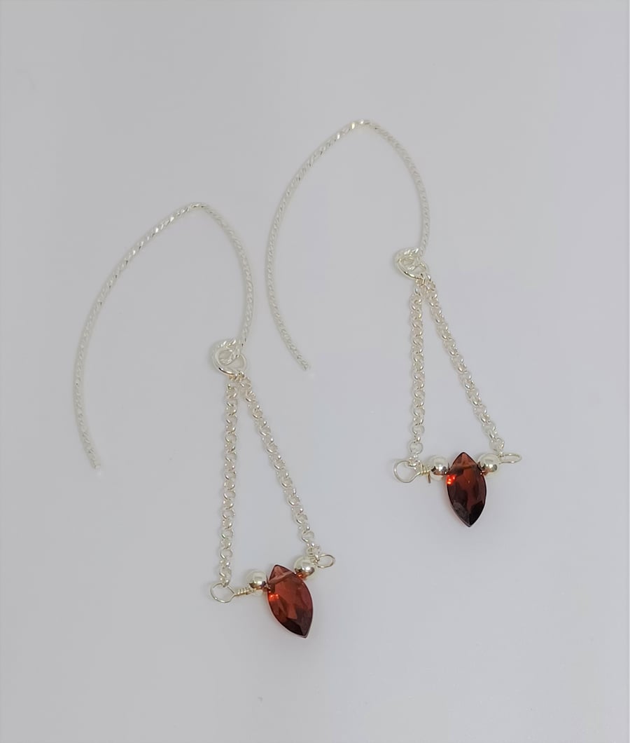 Garnet Marquise Briolette Drop Hand Beaded Sterling Silver Earrings