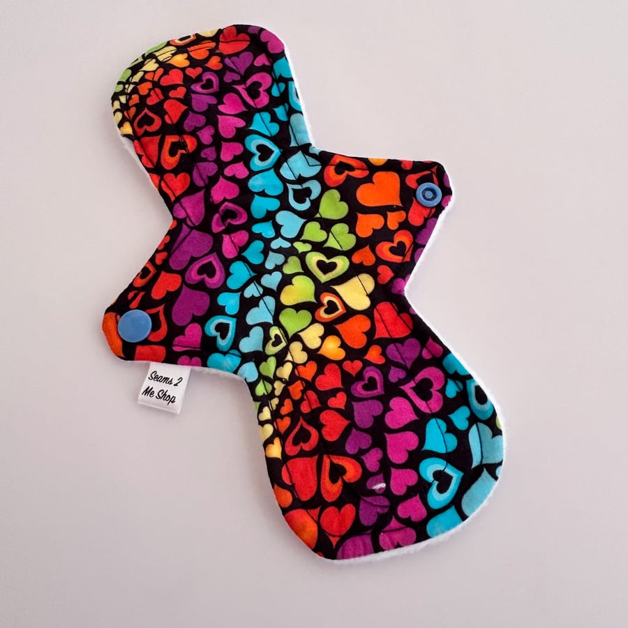 Standard Cloth Sanitary Pad  - Rainbow Hearts- 9" Moderate