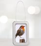 Robin, little 3D fabric robin picture framed in a tin, gift, ornament - Image 1